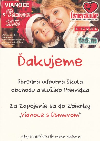 Poďakovanie za zbierky