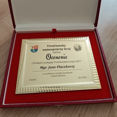 Ocenenie pre našu vyučujúcu