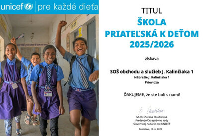 Ocenenie UNICEF za celoročné aktivity